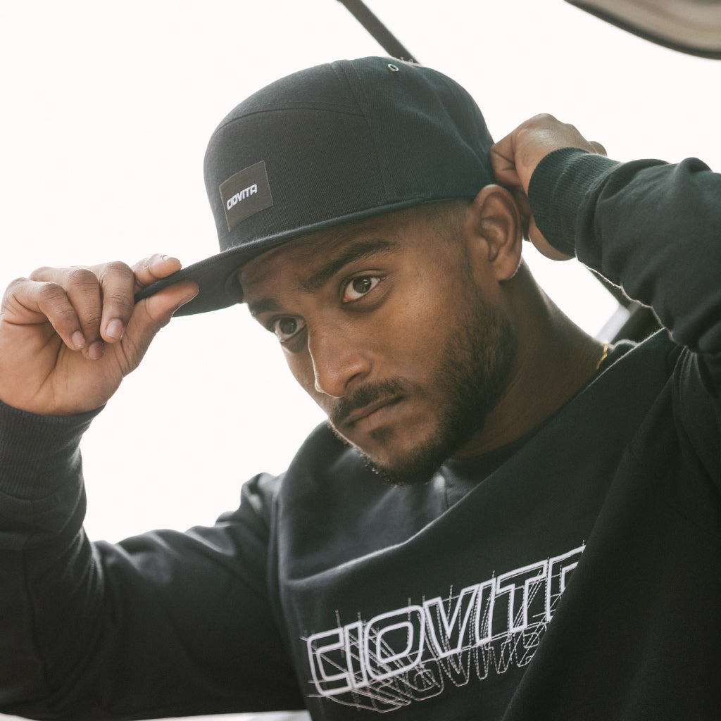 Black Flat Peak Snapback Cap