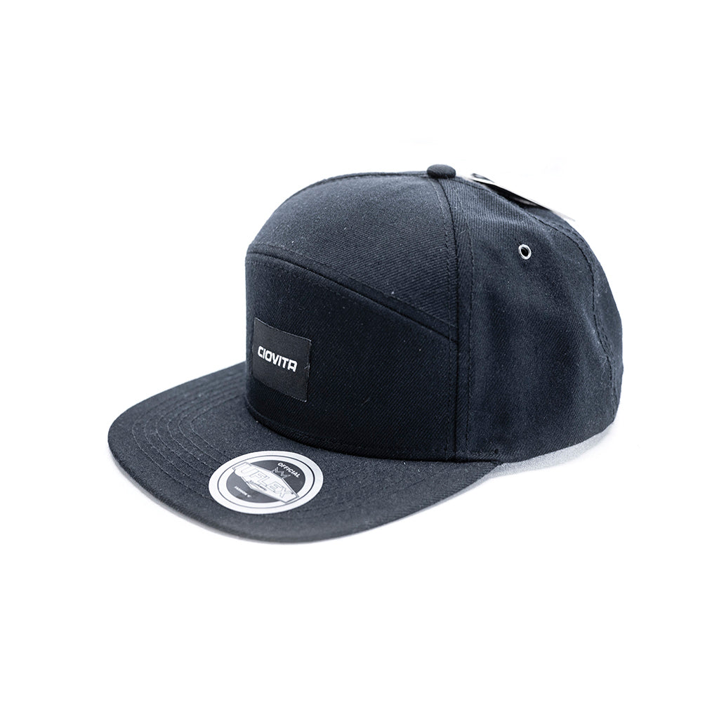 Black Flat Peak Snapback Cap